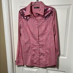 Cruel Girl Pink Sequin Long Sleeve Button Down